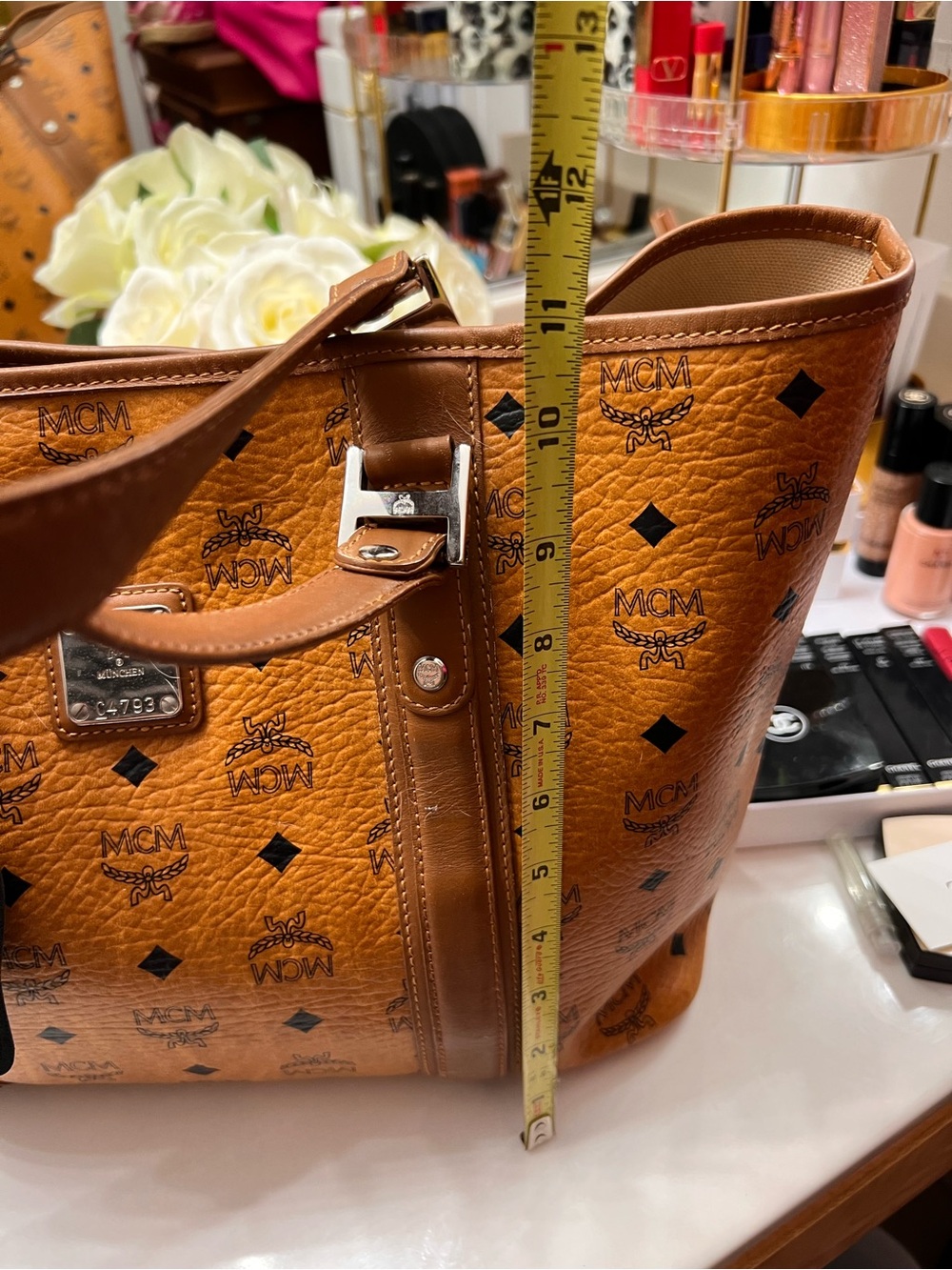 MCM Cognac Visetos Monogram Tote with Black Heart Charm - Picture 13 of 16